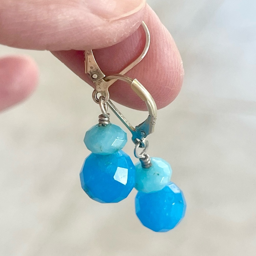 Gorgeous Artisan made sterling silver and Blue Chalcedony Faceted Drop Earrings!